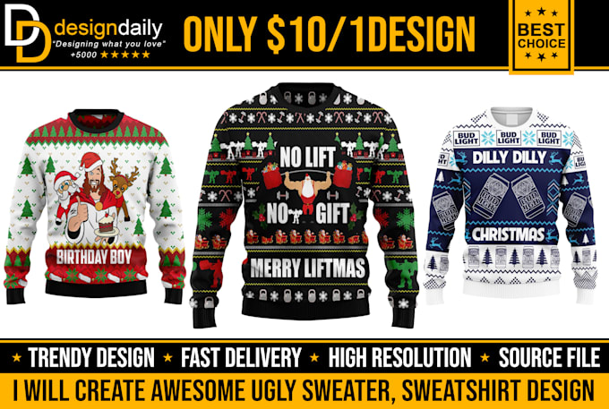 create awesome ugly sweater, sweatshirt design