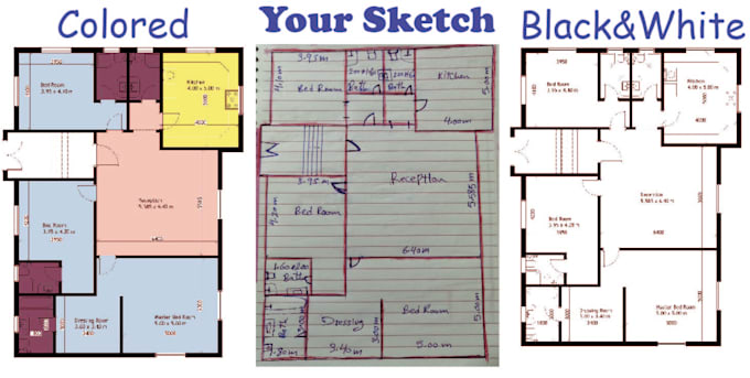 redraw your floor plans from sketch using 2d autocad