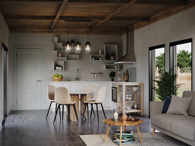 make a realistic visualization of your design, interior, bathroom, living room