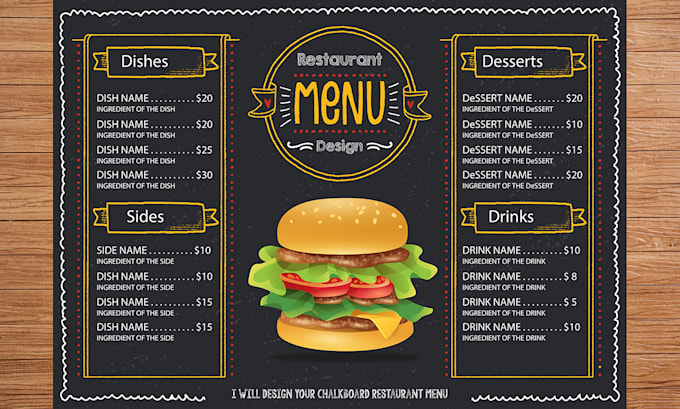 design a chalkboard menu, poster, flyer, and wallpaper