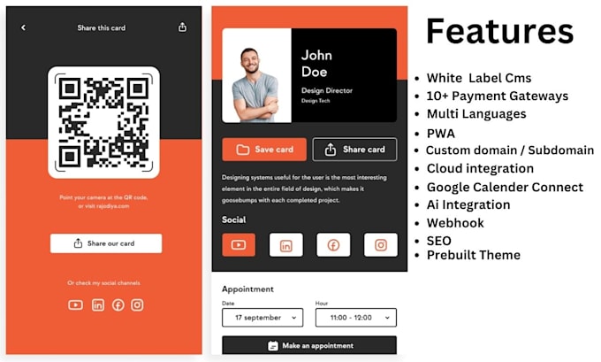 develope open ai digital business nfc card builder saas with mobile app