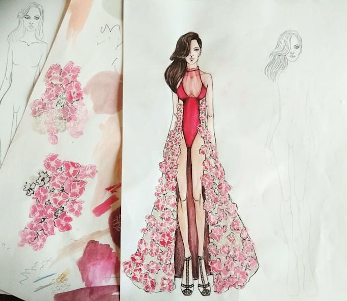 Create fashion illustrations of flat sketches and garments by ...