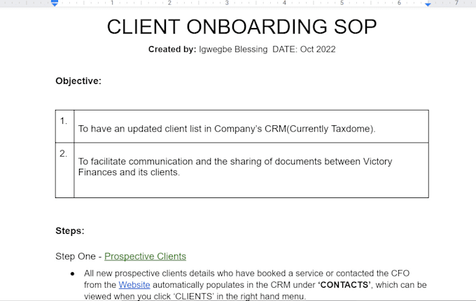 Create professional process document sop by Bigwegbe Fiverr