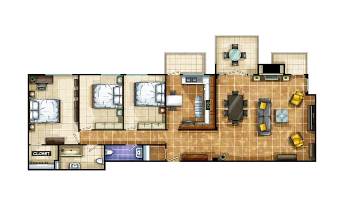 create hand drawn, fully colored floor plans for your airbnb listing