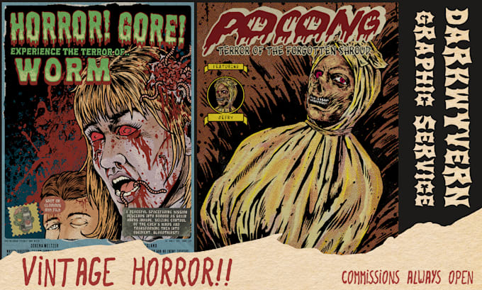 create vintage horror illustration with comic art style