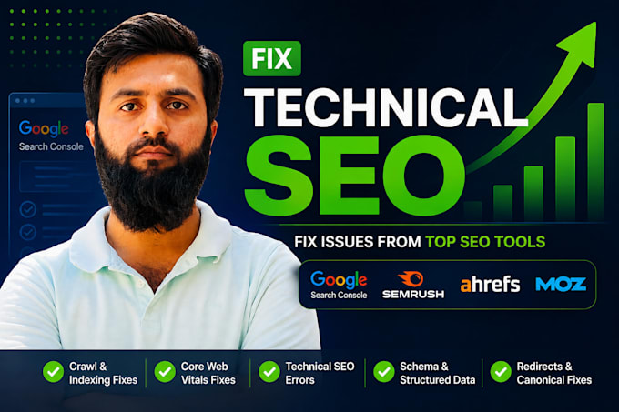 fix technical SEO issues from google search console, semrush, ahrefs or moz