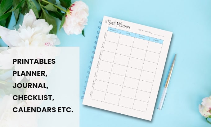 create custom minimalist weekly printable planner, digital journal pages layout