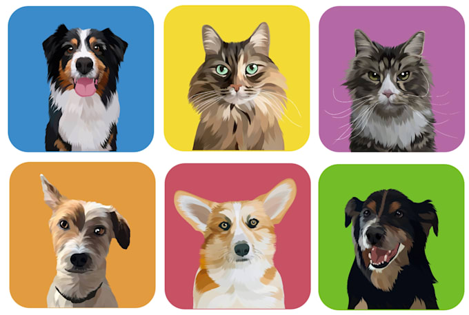 draw your pets, dog or any animal to cartoon vector portrait