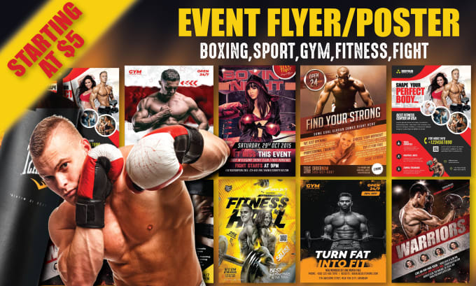 design boxing, sport, gym, fitness, fight club, event flyer or poster