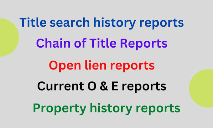 do property title search, title report, and chain of title report