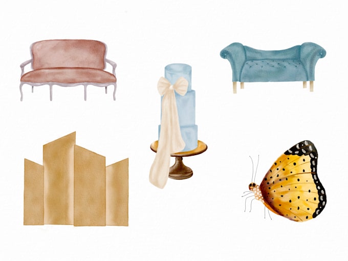 draw watercolor illustration and cliparts