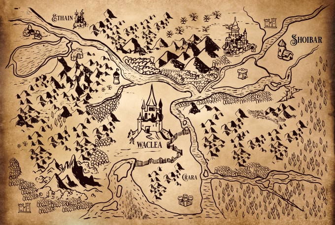 I will draw a fantasy map in parchment style for novels and games