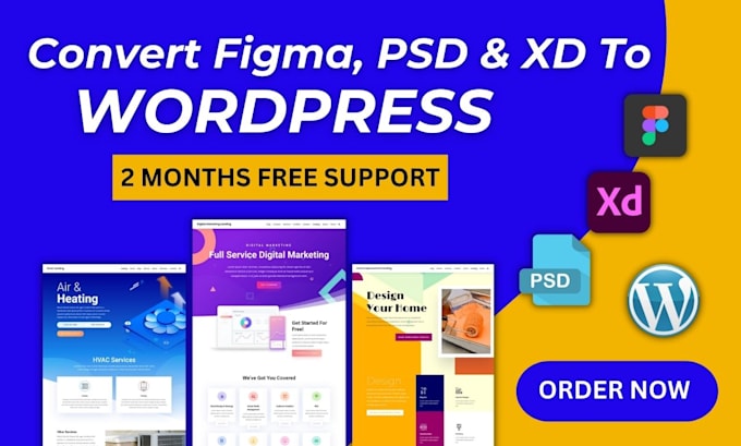 convert your figma, psd and xd design to wordpress website