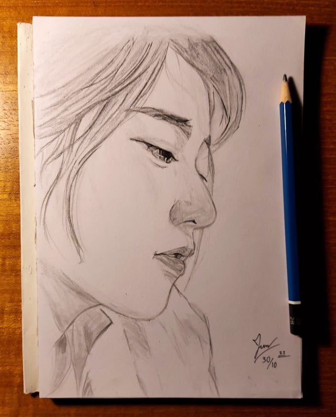 Draw minimalist realistic portrait pencil sketch by Blaisejun | Fiverr