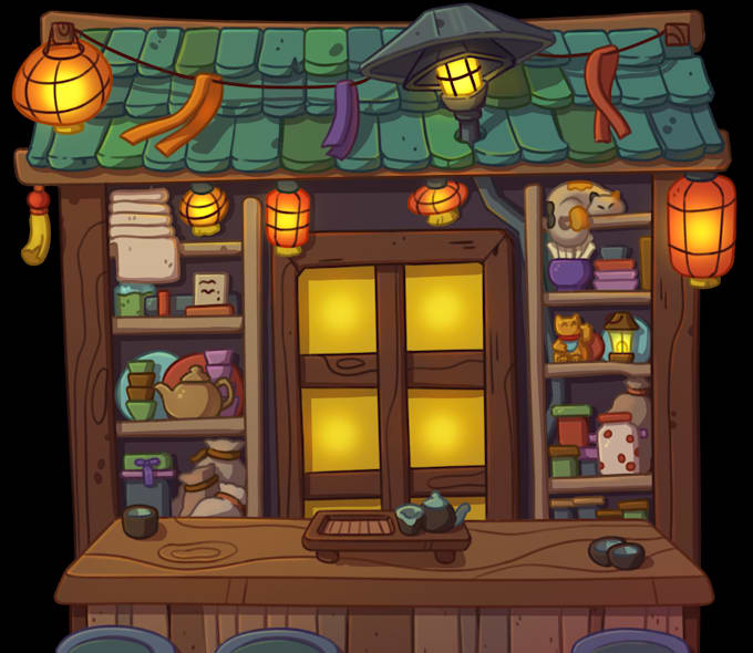 create flat cartoony location, shop, building, object