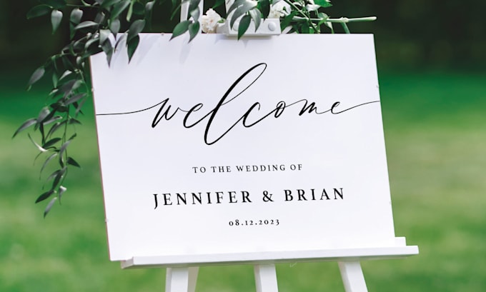 design calligraphy couple name for wedding welcome sign