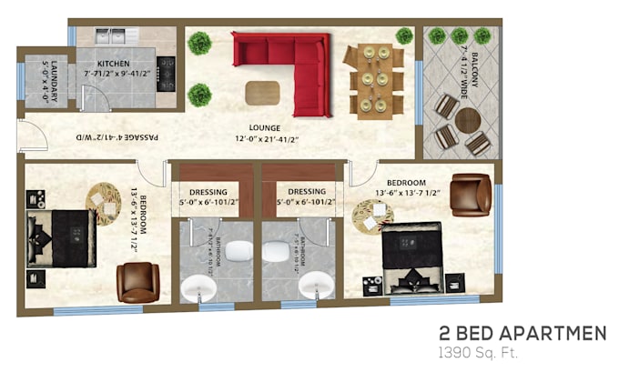 Render professional 2d floor plans in photoshop by M_awais2629 | Fiverr