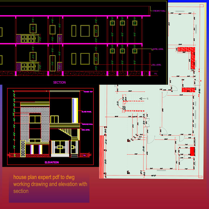 Convert pdf, blue print,jpg,sketch into autocad,dwg,cad by