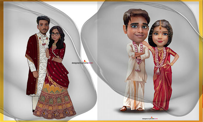 do caricatures for couples, families, weddings and  wedding invitation video
