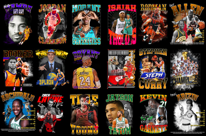 Provide 50 nba basketball players designs bundle for dtf dtg by