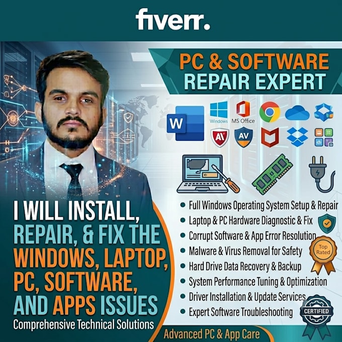 install, repair, and fix the windows, laptop, PC, software, and apps issues