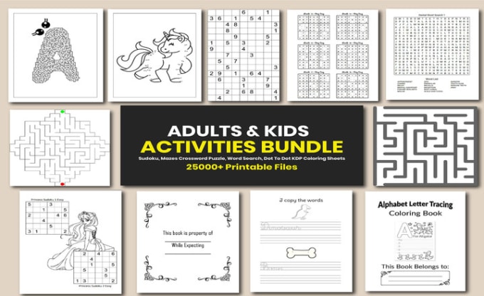 Provide 25000 kids activities sudoku printable games mazes crossword