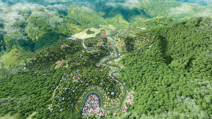 render 3d master plan, architecture and landscape