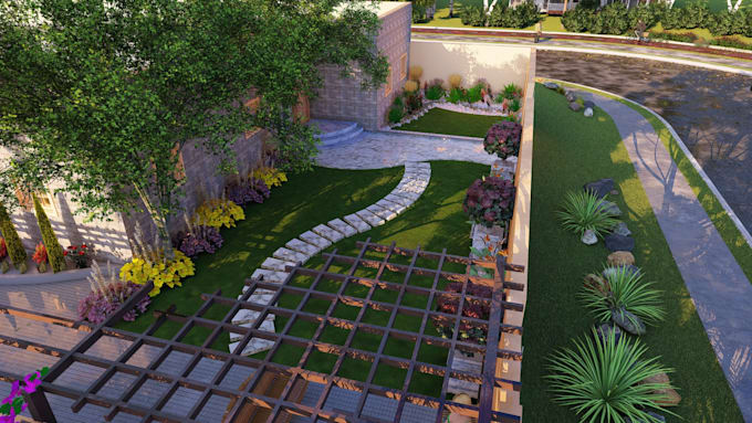design patio, garden, backyard, courtyard, pool, landscape