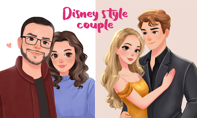 draw cute cartoon couple portrait