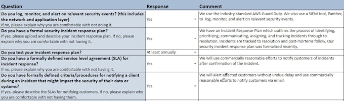 solve the vendor assessment questionnaires
