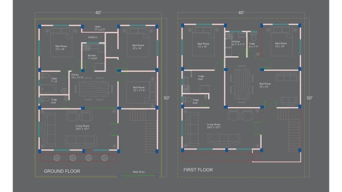 Draw autocad 2d floor plan by Abdulwahab4747 | Fiverr