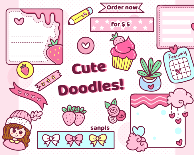 Draw cute kawaii doodles sticker illustrations by Sanpls | Fiverr