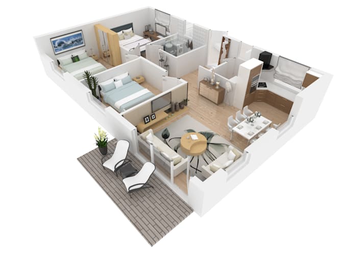 Create 3d render realistic 3d floor plan by Vijayjadav592 | Fiverr