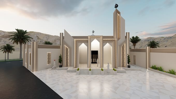 design mosque 2d  planning and 3d model interior and exterior