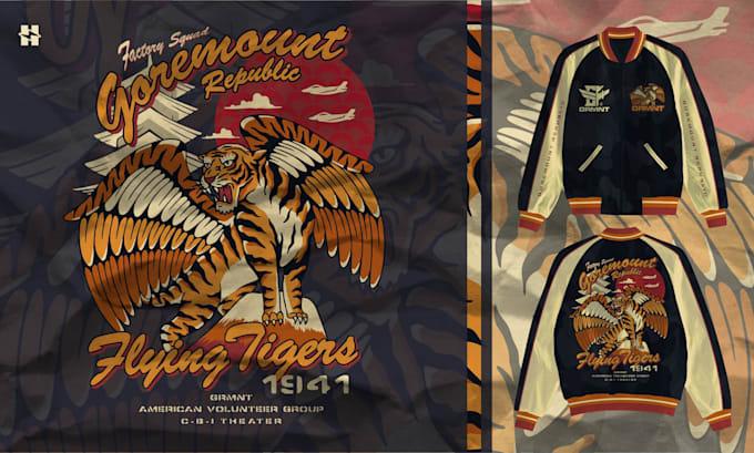 custom sukajan jacket illustration, clothing design