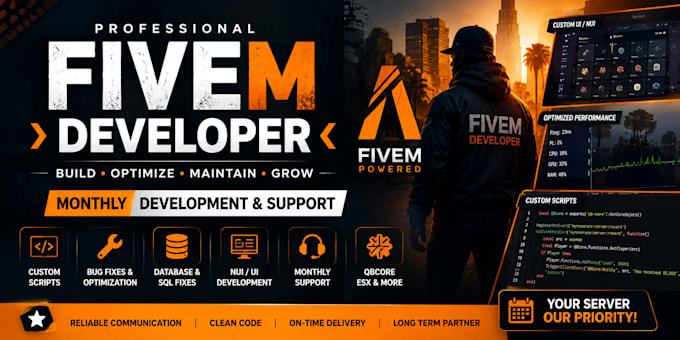 be your professional fivem server developer for monthly maintenance and develop