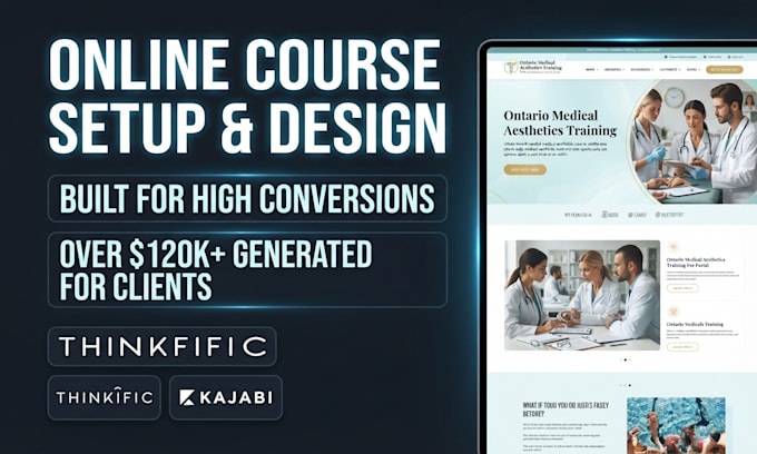 setup thinkific, kajabi online course website and student portal