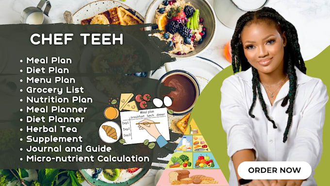 design customized meal plan, diet plan, nutrition journal, meal planner