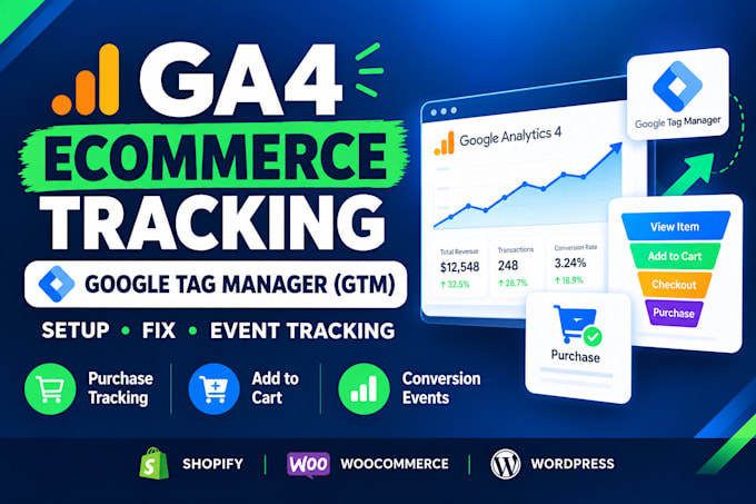 setup ga4 ecommerce tracking for shopify, woocommerce