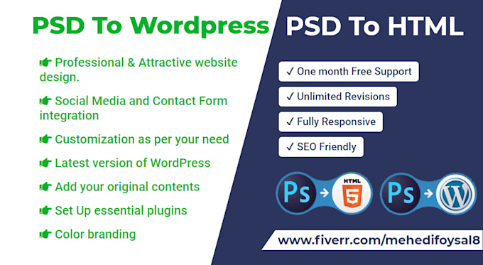 convert figma, PSD, and xd to wordpress website