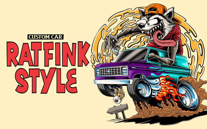 make rat fink cartoon style tshirt illustration