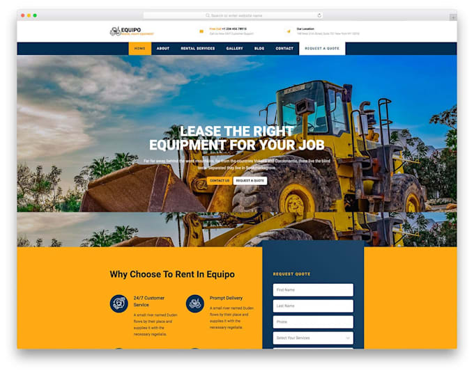 create construction and heavy equipment rentals website
