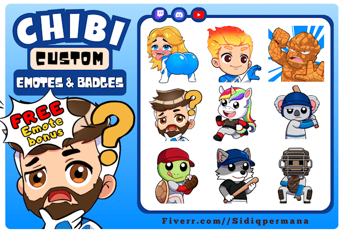 create chibi twitch emotes, discord emoji and sub badges