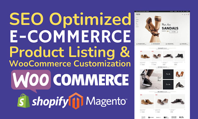 do woocommerce product upload, shopify and magento SEO product listing