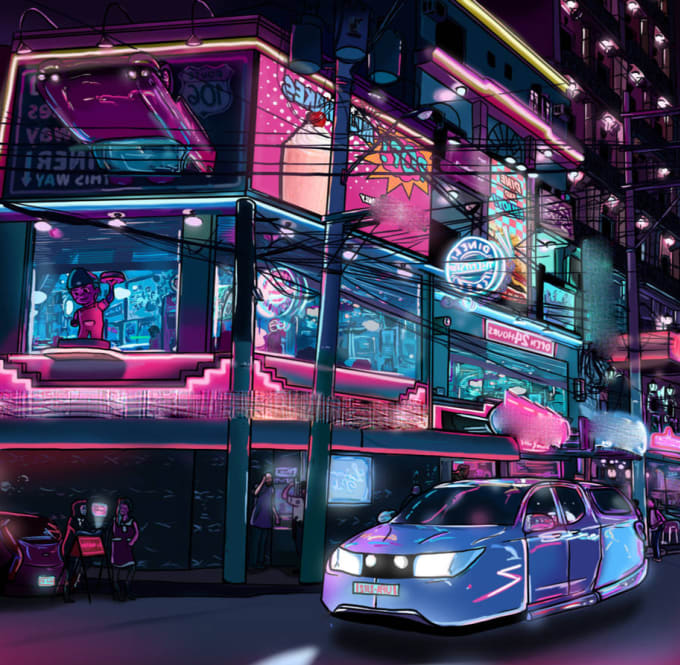 Draw cyberpunk futuristic city art for you by Ezeldabooysen | Fiverr