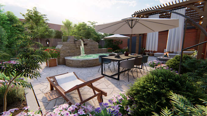 design landscape, backyard, front yard, garden, patio, pool