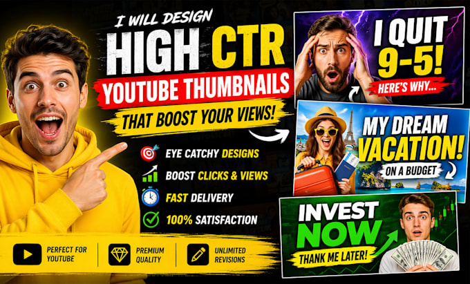 design high CTR youtube thumbnails for fitness, finance and faceless channel