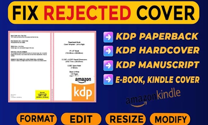 Fix rejected book cover and manuscript formatting for amazon kdp by Fix rejected book cover and manuscript formatting for amazon kdp by