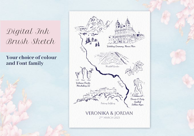 draw a customized digital ink sketchy line venue map