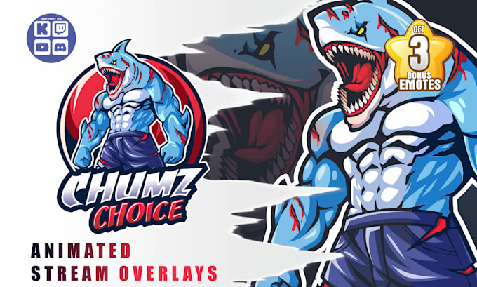 design animated twitch and kick streaming overlay, logo and screens